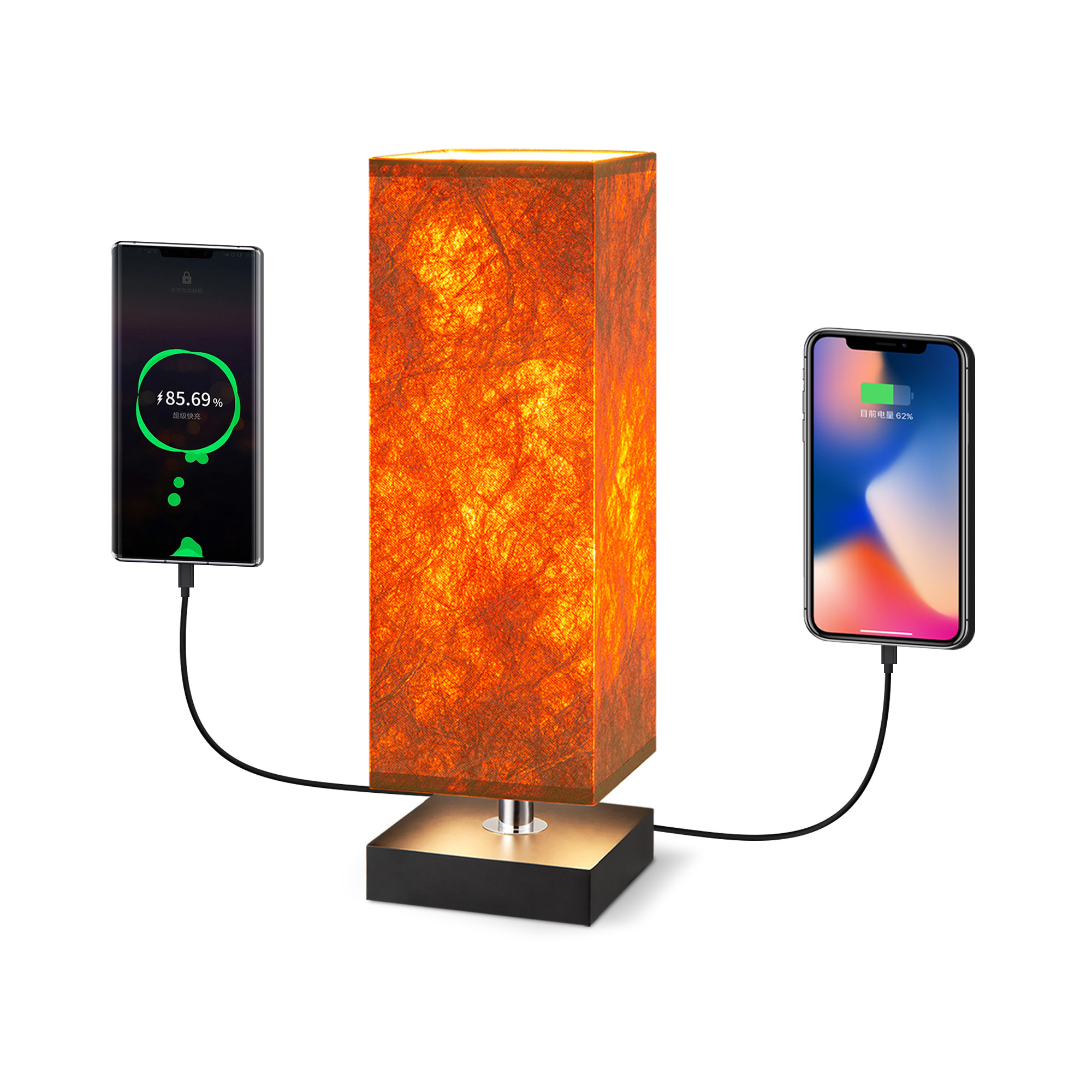 Tangla lighting - TLT7537-01BB - Table lamp 1 Light - FSC wood + paper - brown + black - USB type A and C - E27