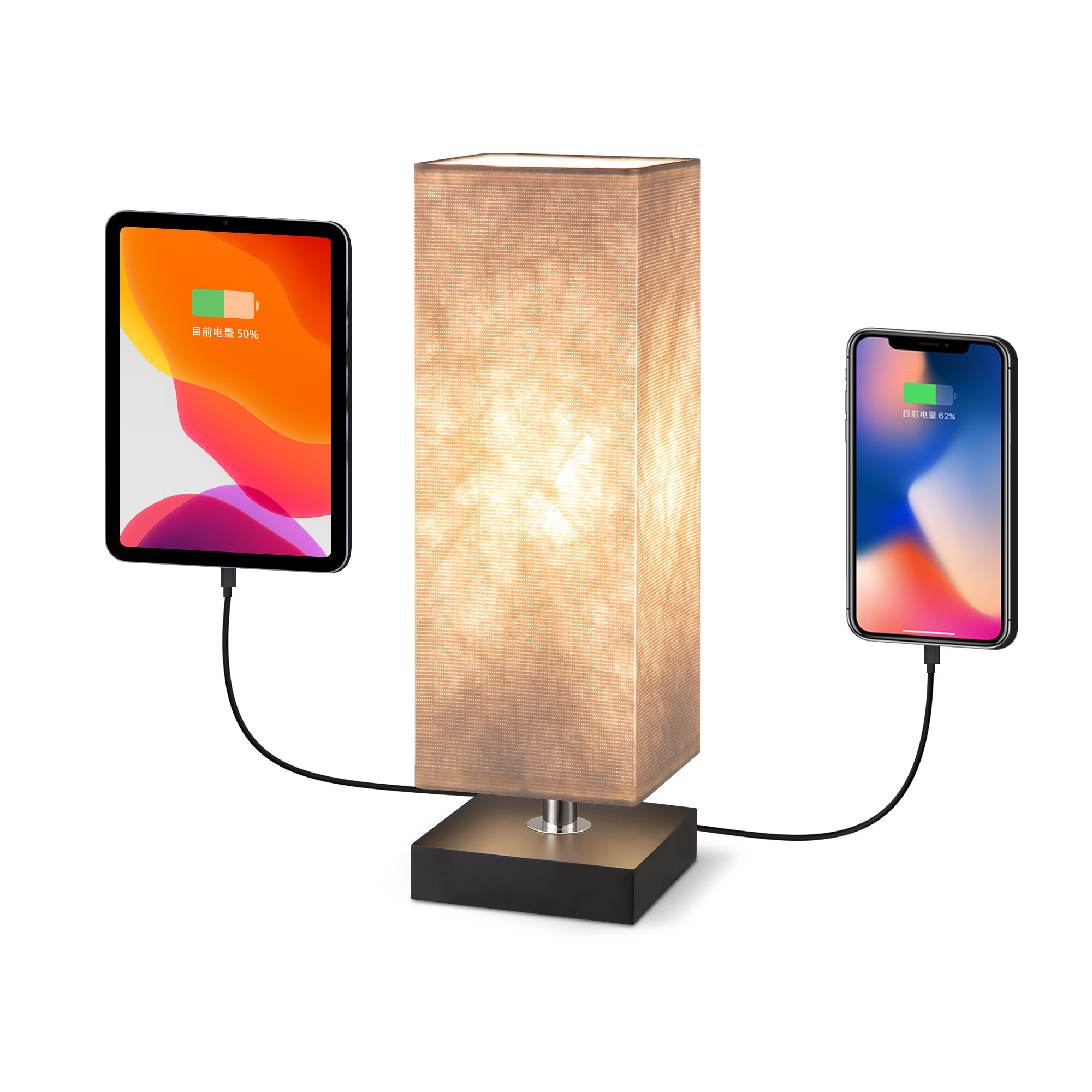 Tangla lighting - TLT7537-01CWB - Table lamp 1 Light - FSC wood + paper - white + black - USB double type A - E27