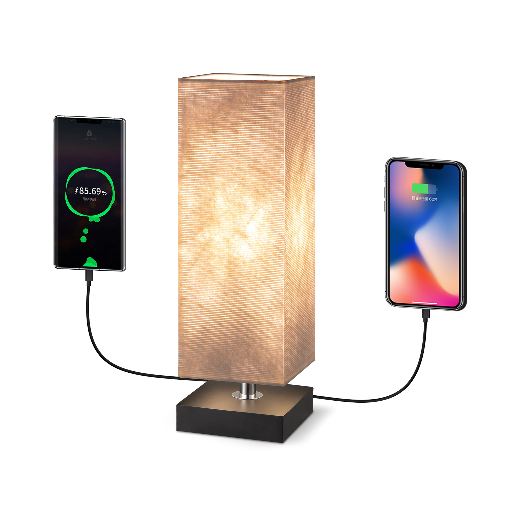 Tangla lighting - TLT7537-01BWB - Table lamp 1 Light - FSC wood + paper - white + black - USB type a and C - E27