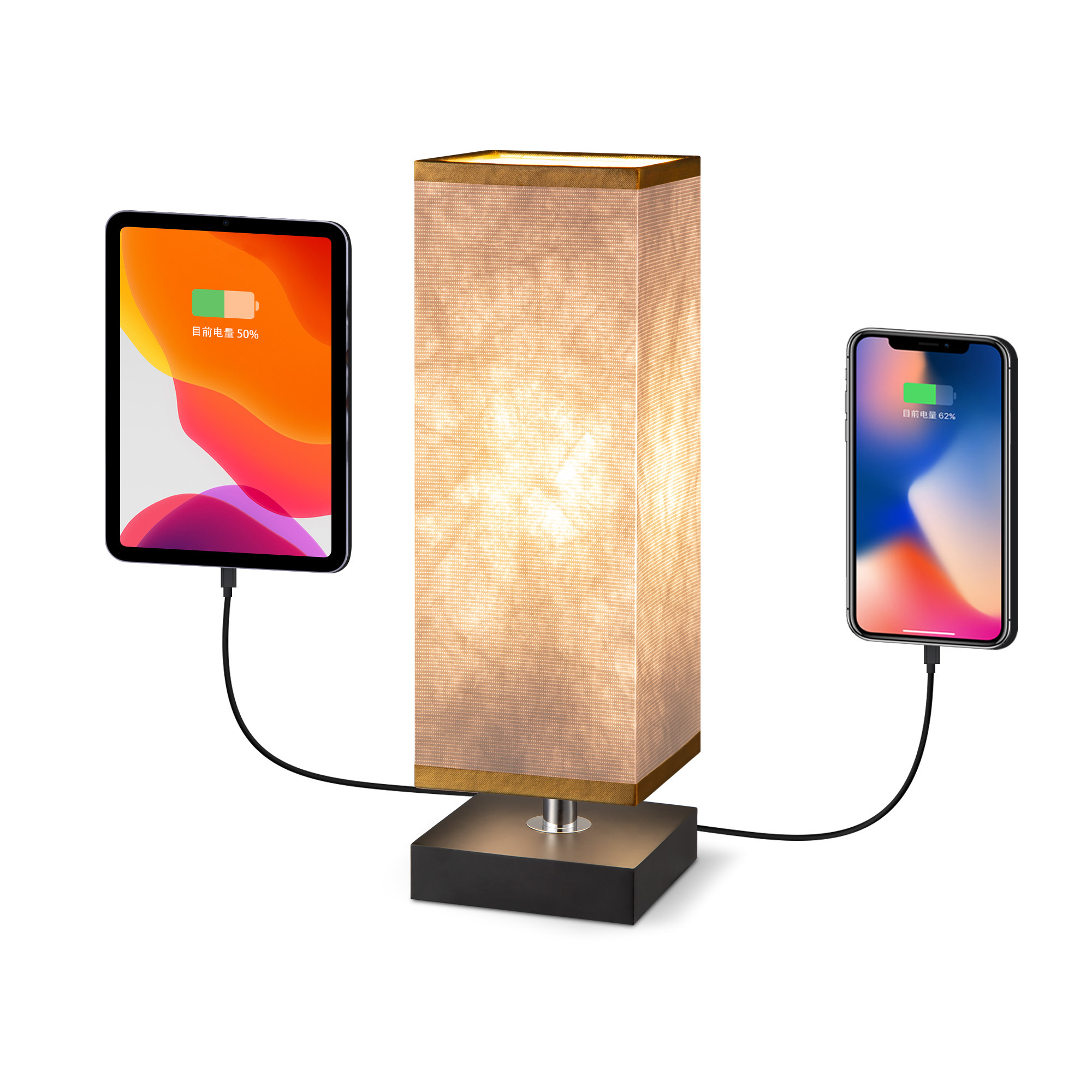 Tangla lighting - TLT7537-01CBW - Table lamp 1 Light - FSC wood + paper - white + black - edge - USB double type A - E27