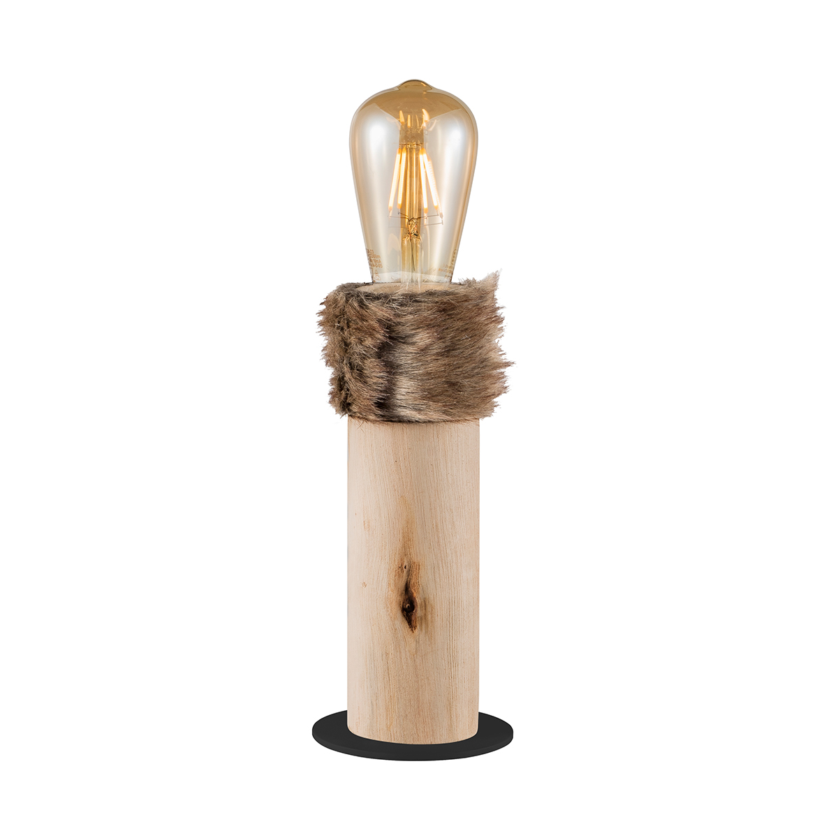 Tangla lighting - TLT1092-01SB - Table lamp 1 Light - metal + FSC wood + fur - sand black + natural - large - E27