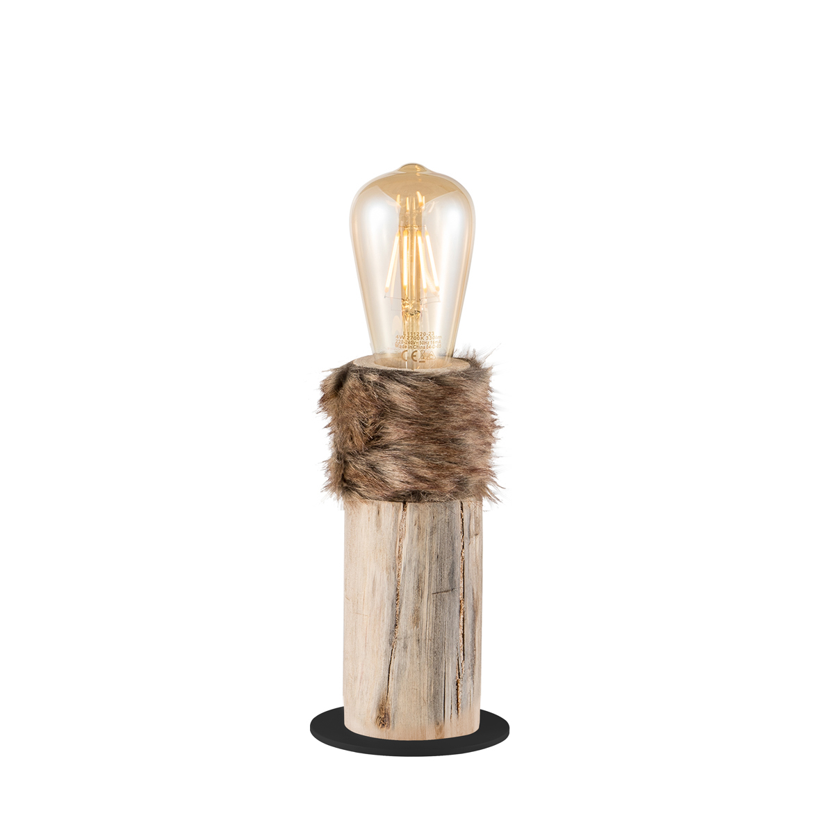 Tangla lighting - TLT1091-01SB - Table lamp 1 Light - metal + FSC wood + fur - sand black + natural - medium - E27
