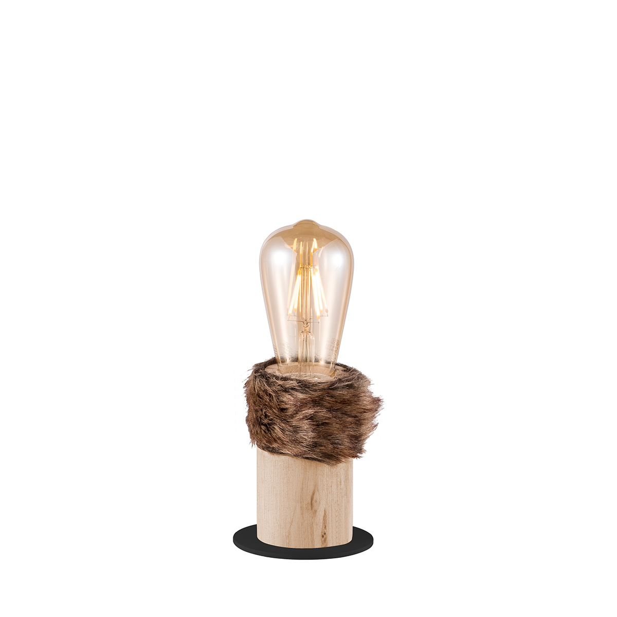 Tangla lighting - TLT1090-01SB - Table lamp 1 Light - metal + FSC wood + fur - sand black + natural - standard - E27