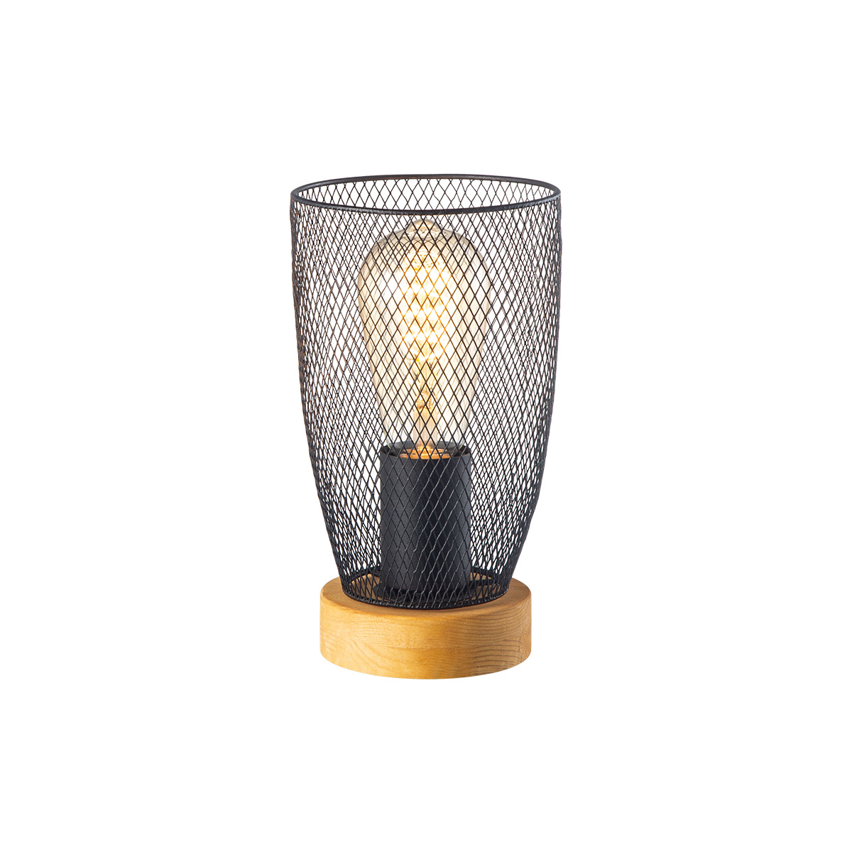 Tangla lighting - TLT7502-01BN - Table lamp 1 Light - metal + FSC wood - sand black + natural - mesh cup - E27