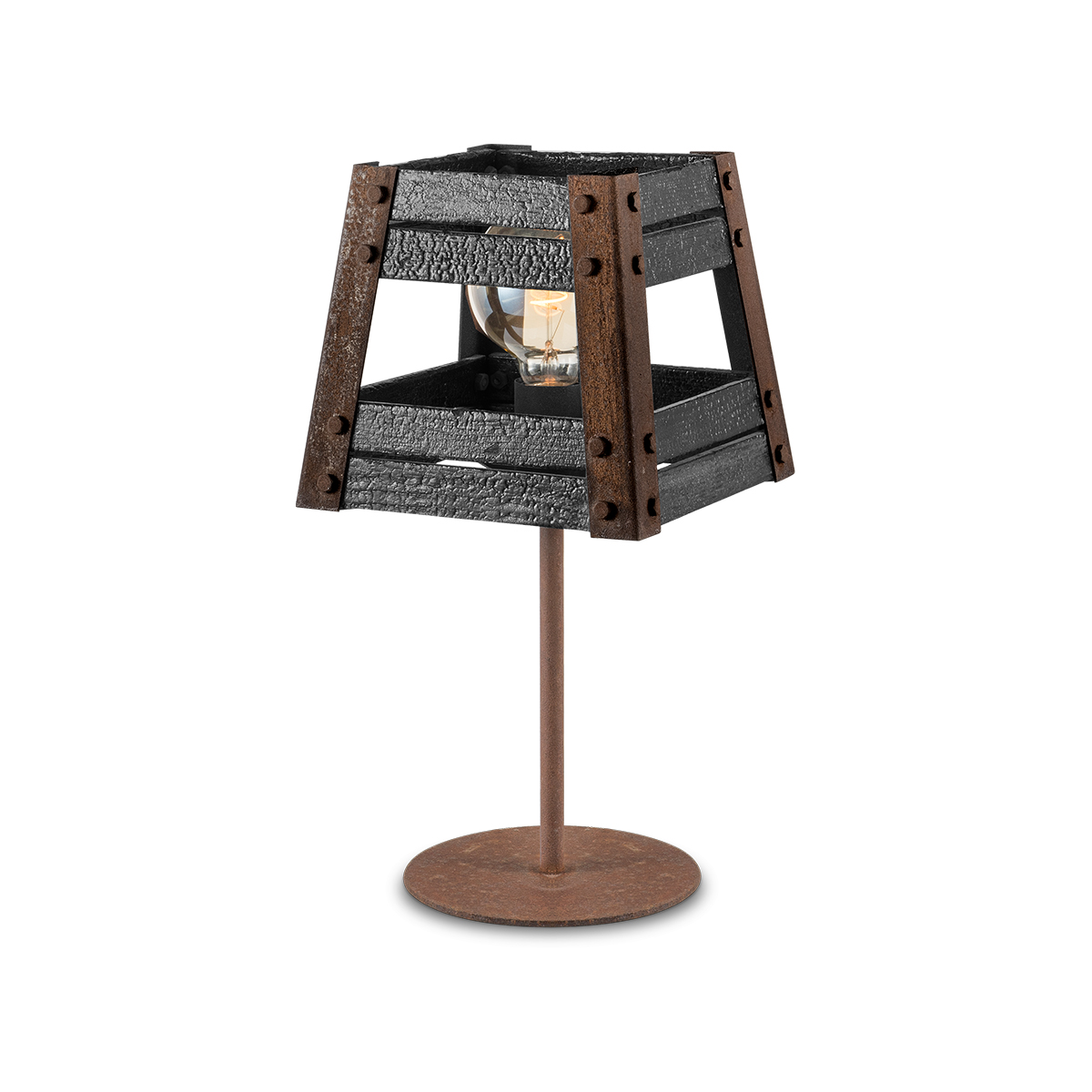 Tangla lighting - TLT1087-01RSBK - Table lamp 1 Light - metal + burned FSC wood - rusty + black - large - E27