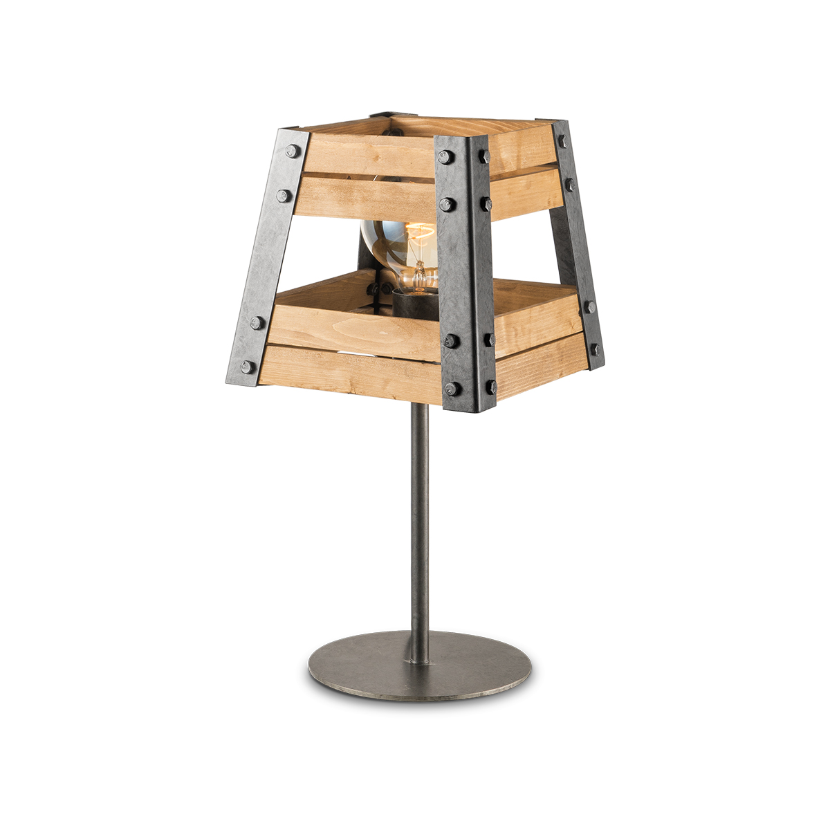 Tangla lighting - TLT1087-09NTGM - Table lamp 1 Light - metal + pine FSC wood - burned metal + natural - dual large - E27