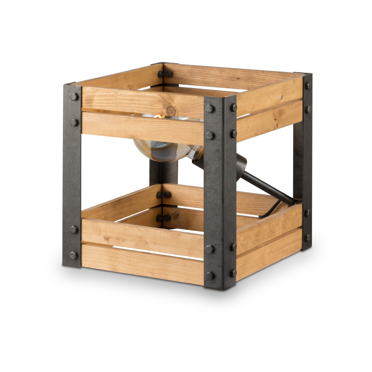 Tangla lighting - TLT1096-01NTGM - Table lamp 1 Light - metal + pine FSC wood - burned metal + natural - dual medium - E27