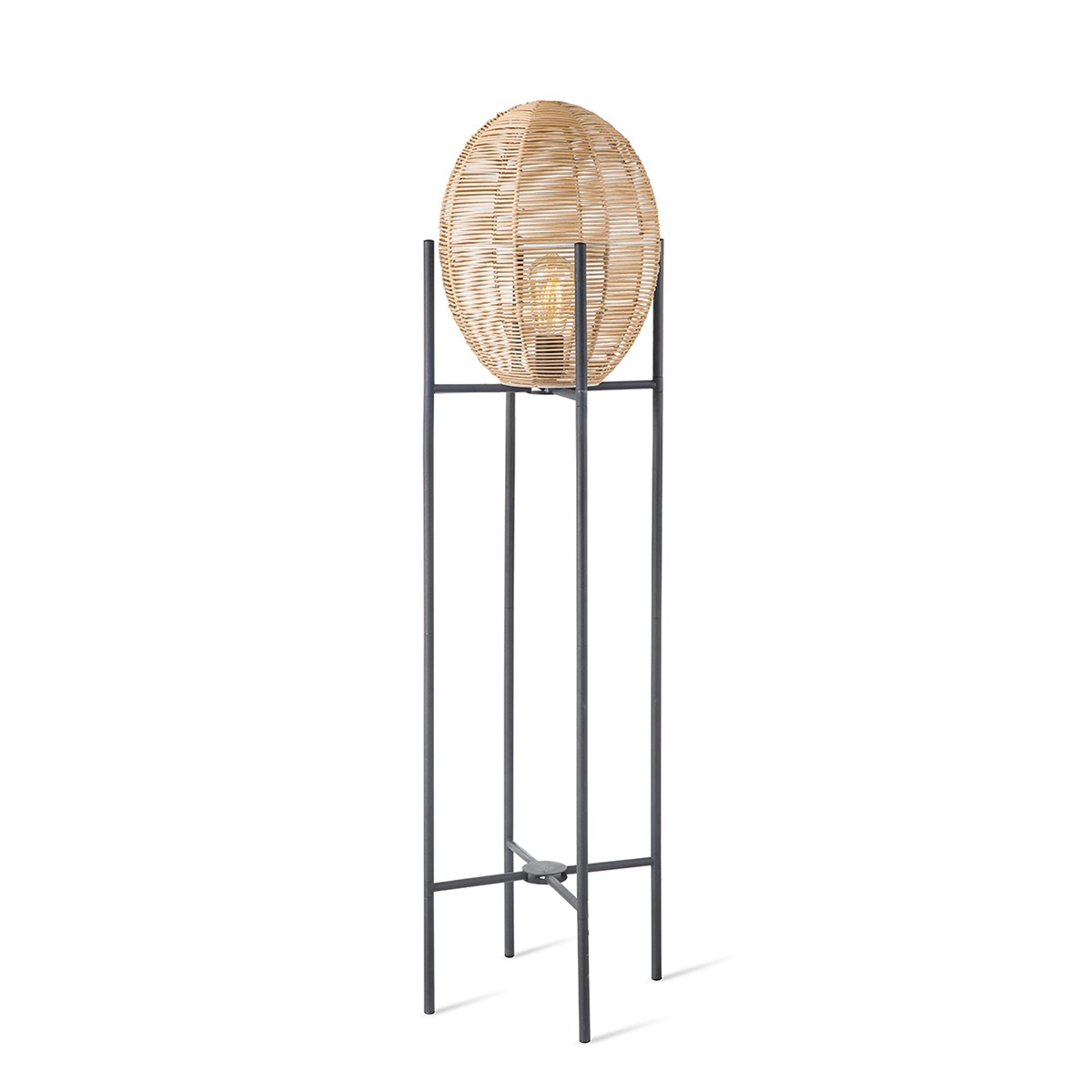 Tangla lighting - TLF2005-01BK - LED floor lamp 1 Light - metal and cane in natural and black - globe - E27