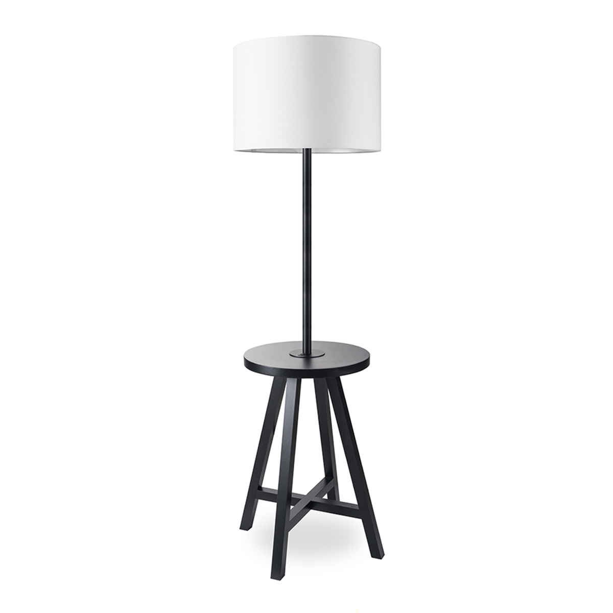 Tangla lighting - TLF7030-01SB - LED floor lamp 1 Light - wood and TC fabric in black and white - E27