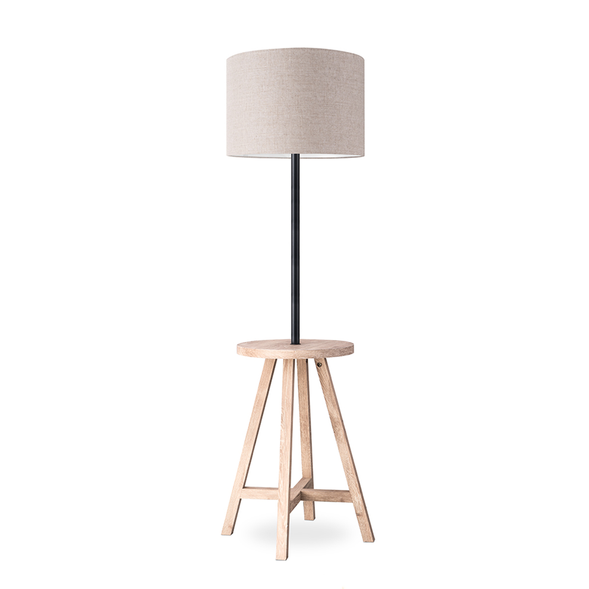 Tangla lighting - TLF7030-01NT - LED floor lamp 1 Light - wood and TC fabric in natural and  grey - E27
