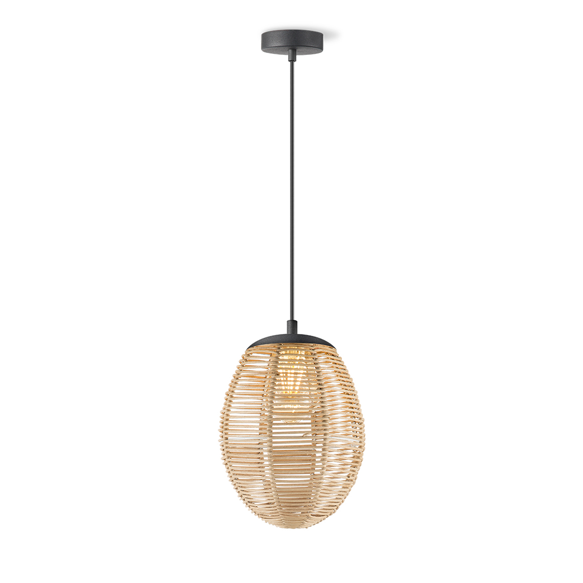 Tangla lighting - TLP4005-01BK - LED pendant lamp 1 Light - metal and cane in natural and black - large - E27