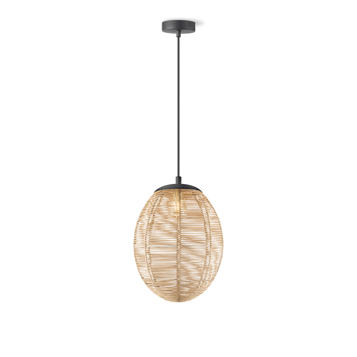 Tangla lighting - TLP4004-01BK - LED pendant lamp 1 Light - metal and cane in natural and black - medium - E27