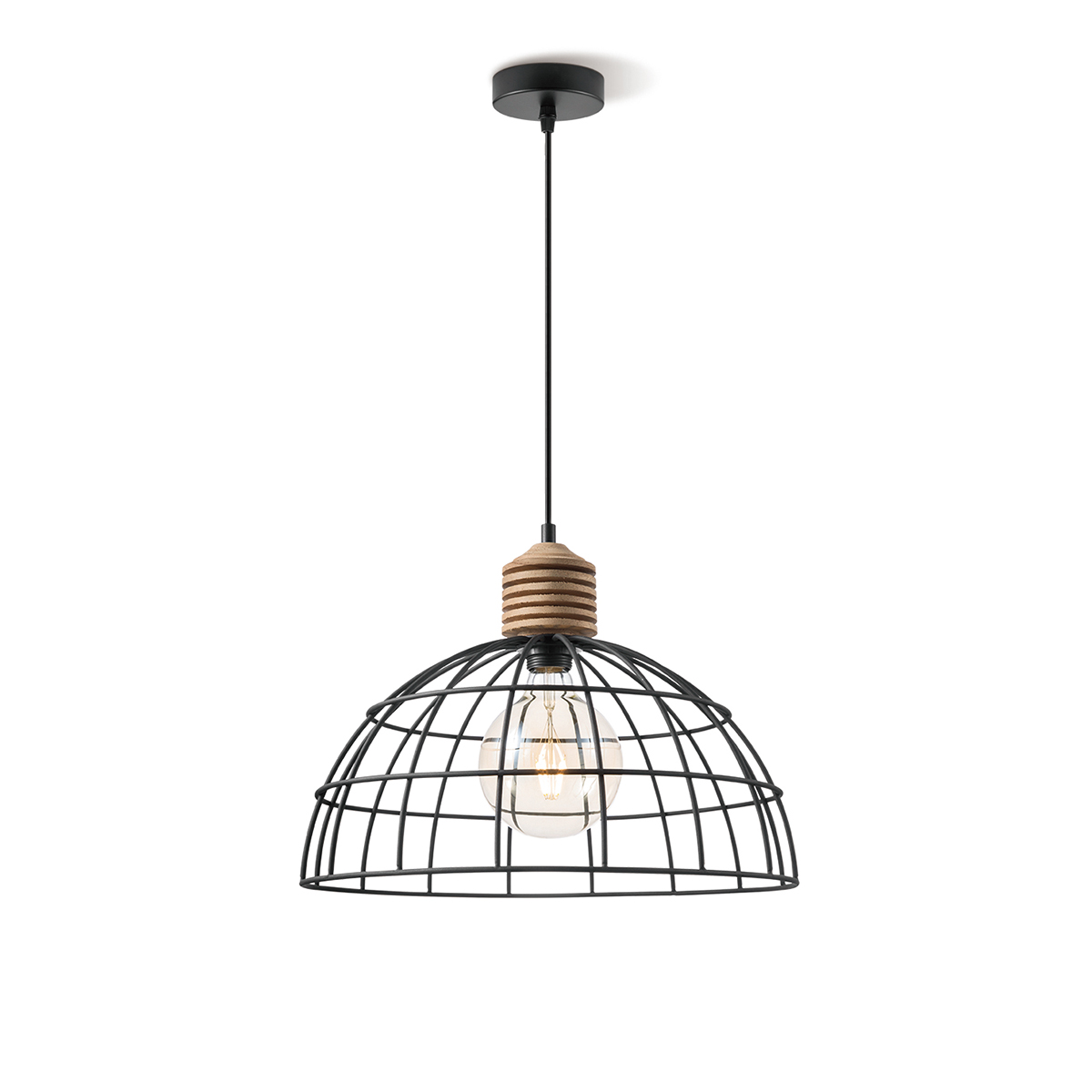 Tangla lighting - TLP4026-01SB - LED pendant lamp 1 Light - metal and wood in sand black - frame - large - E27