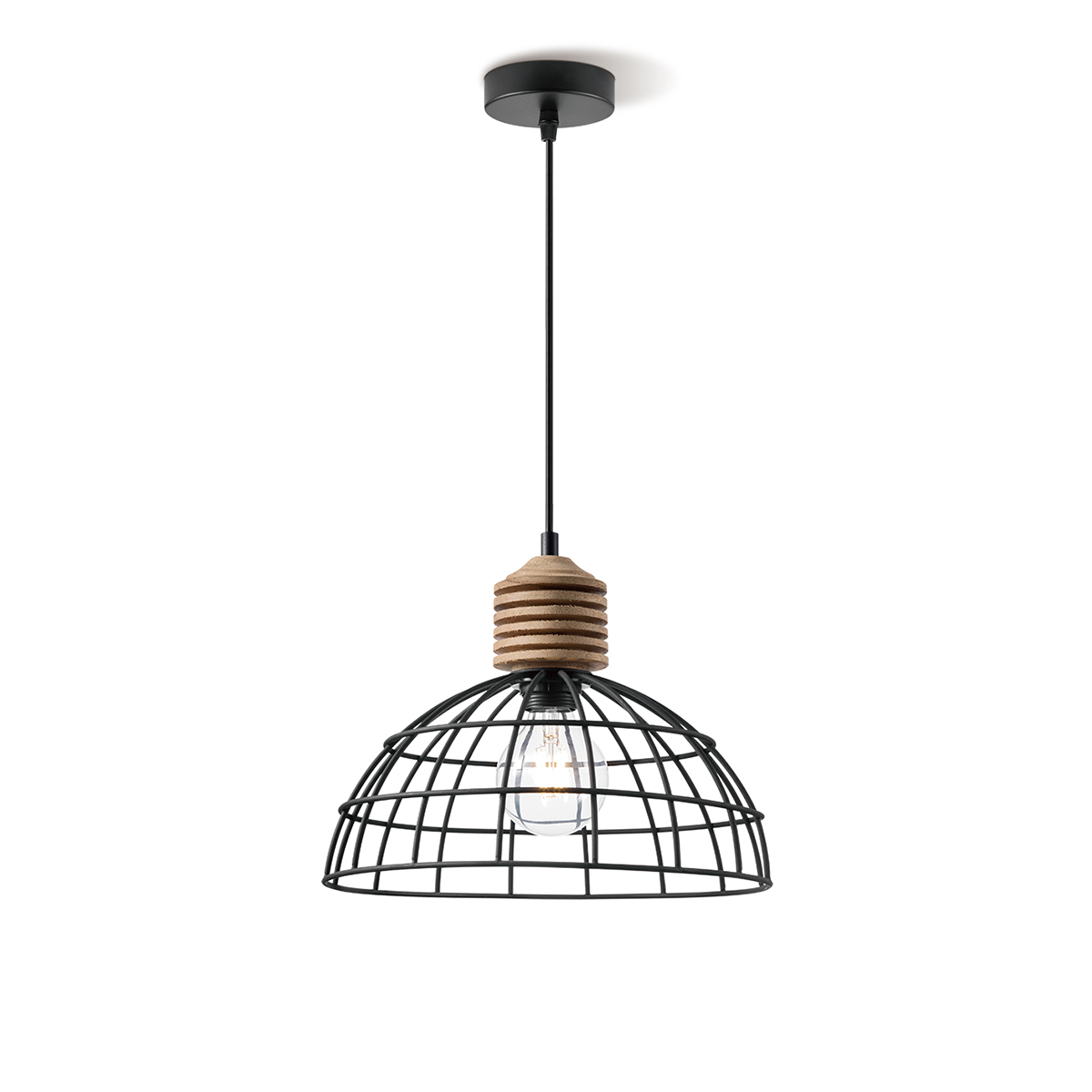 Tangla lighting - TLP4025-01SB - LED pendant lamp 1 Light - metal and wood in sand black - medium - large - E27