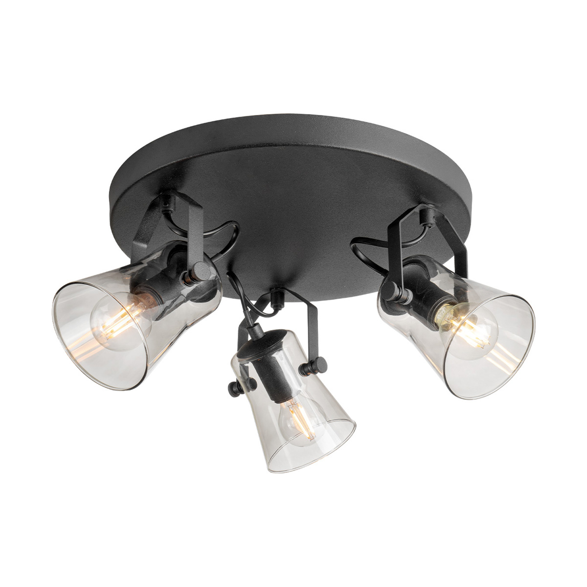Tangla lighting - TLS7406-03RSM - spotlight 3 Lights - metal + glass - sand black + smoke - drum - round - E14