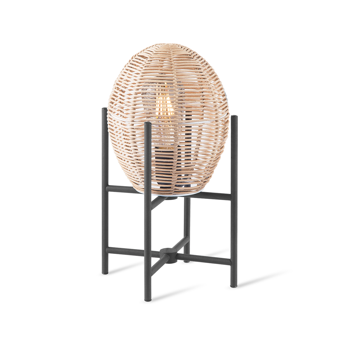 Tangla lighting - TLT1001-01BK - LED table lamp 1 Light - metal and cane in natural and black - globe medium - E27
